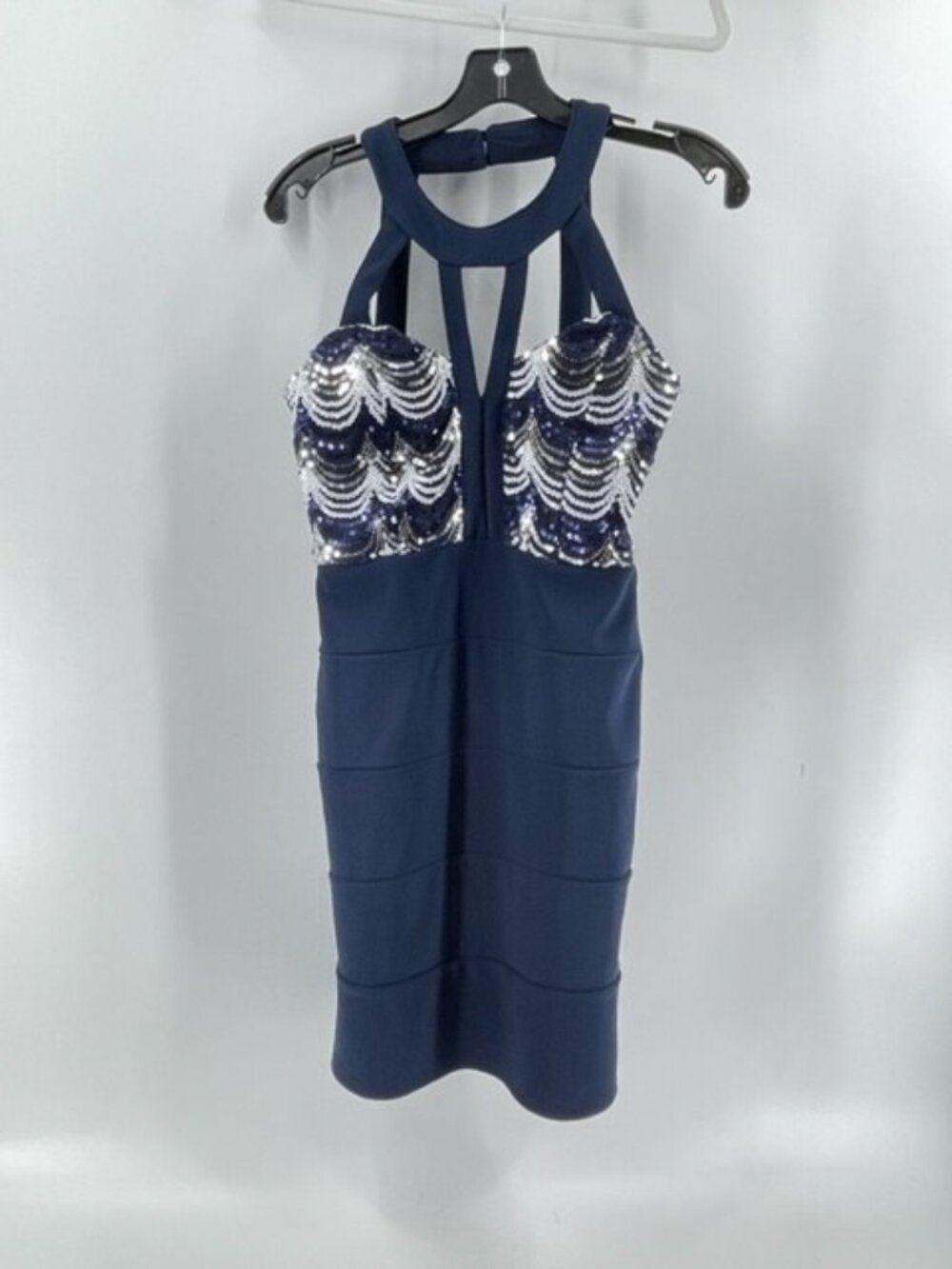 Crystal Doll Navy Blue Sleeveless Sequin Party Homecoming Short Dress Size 5